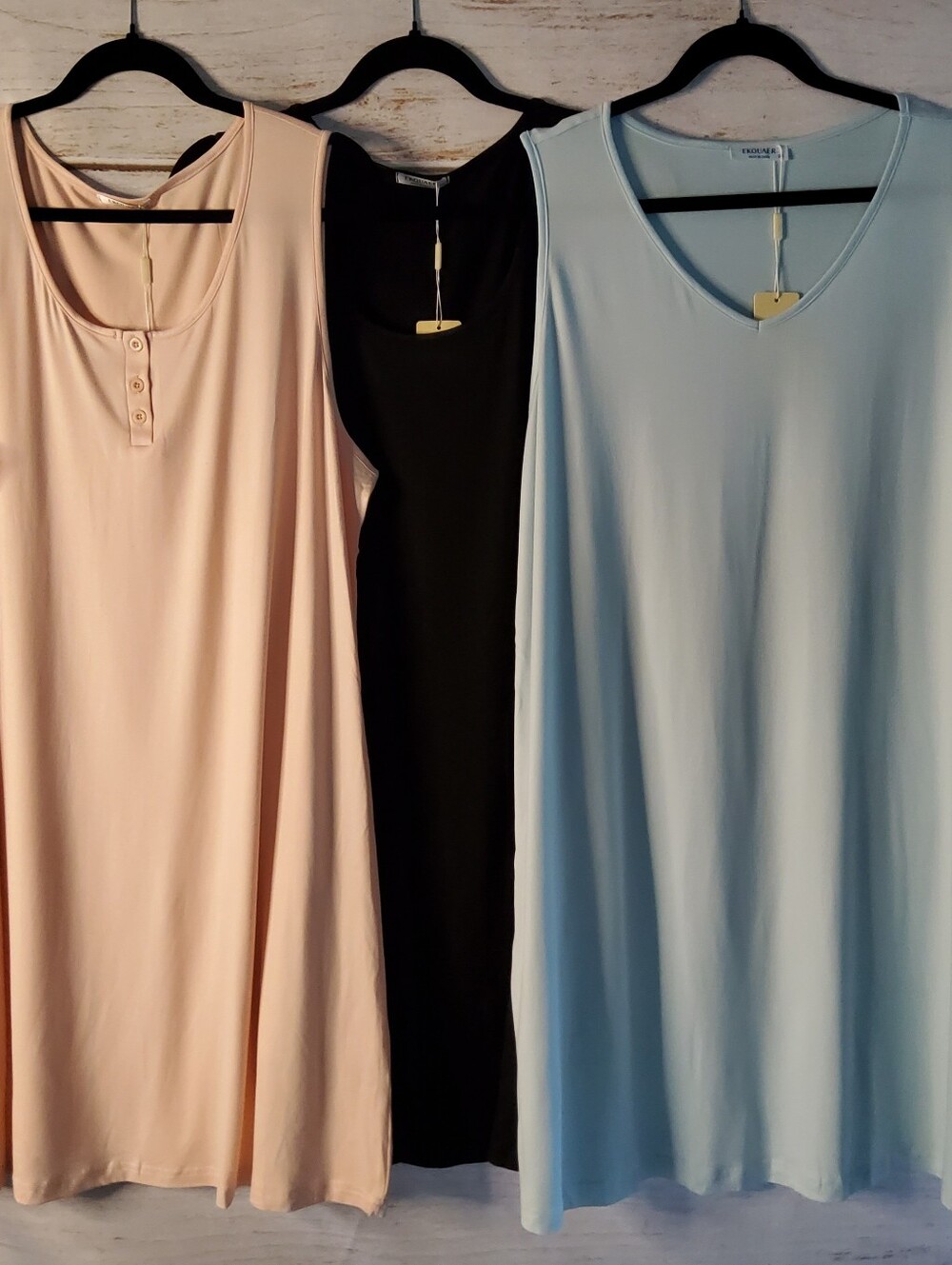 Women's Sleeveless Nightdress Trio - Black, Light Pink & Light Blue